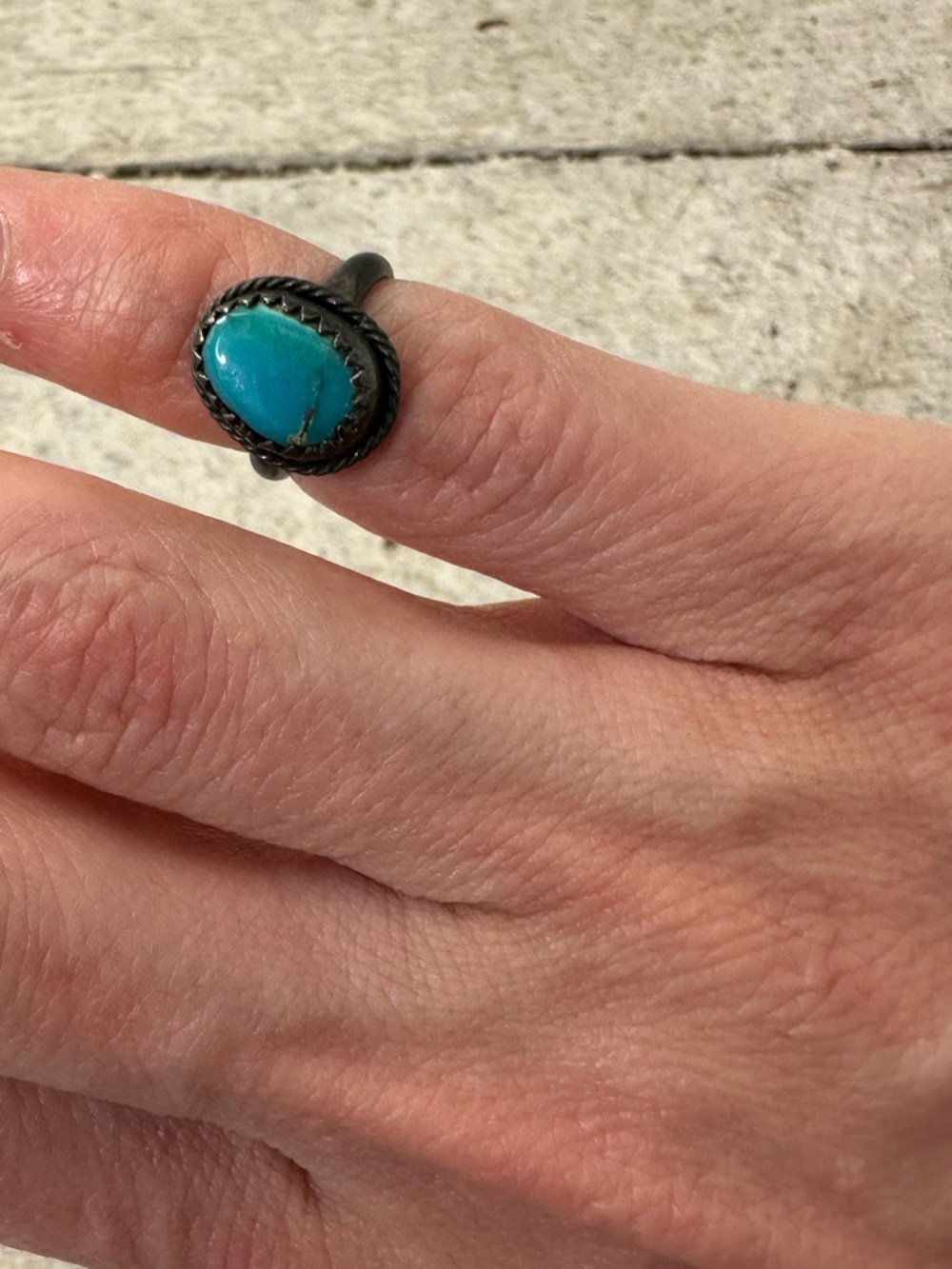 Vintage 1970s Dainty Baby / Knuckle Sterling And Turquoise Ring